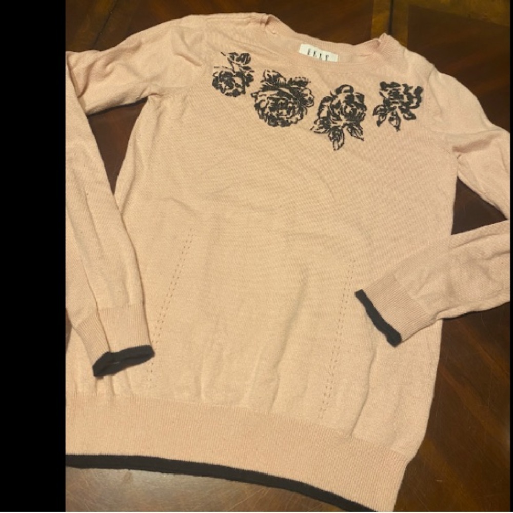 Elle Pink Sweater with Black Floral Accents